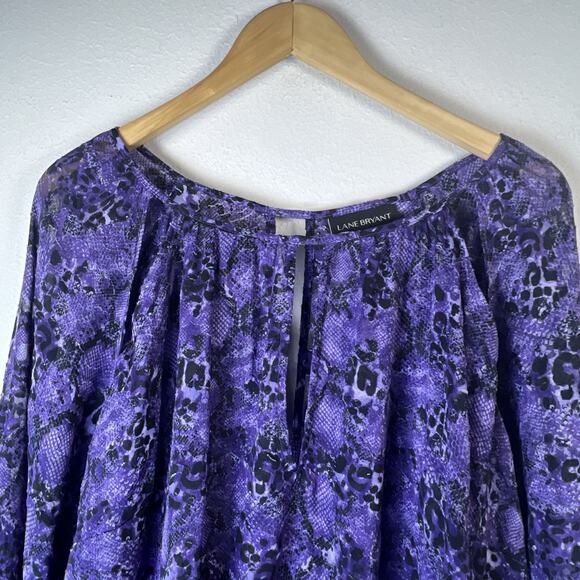 Lane Bryant Purple Burnout Snakeskin Print Size 16 Keyhole Neckline Long Sleeve - Picture 3 of 11